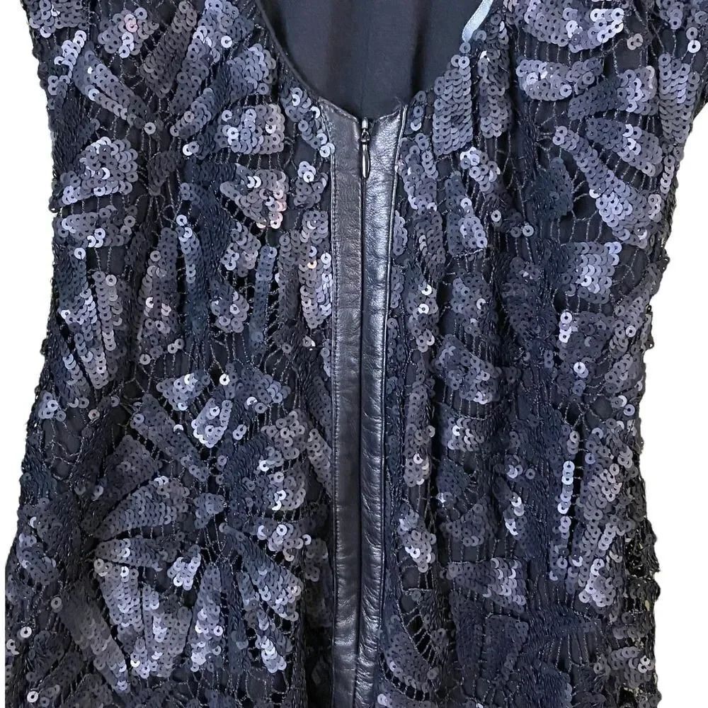 SKY Brand Black Fayina Sequined Lace Leather Trimmed Dress Size Small - Picture 10 of 15
